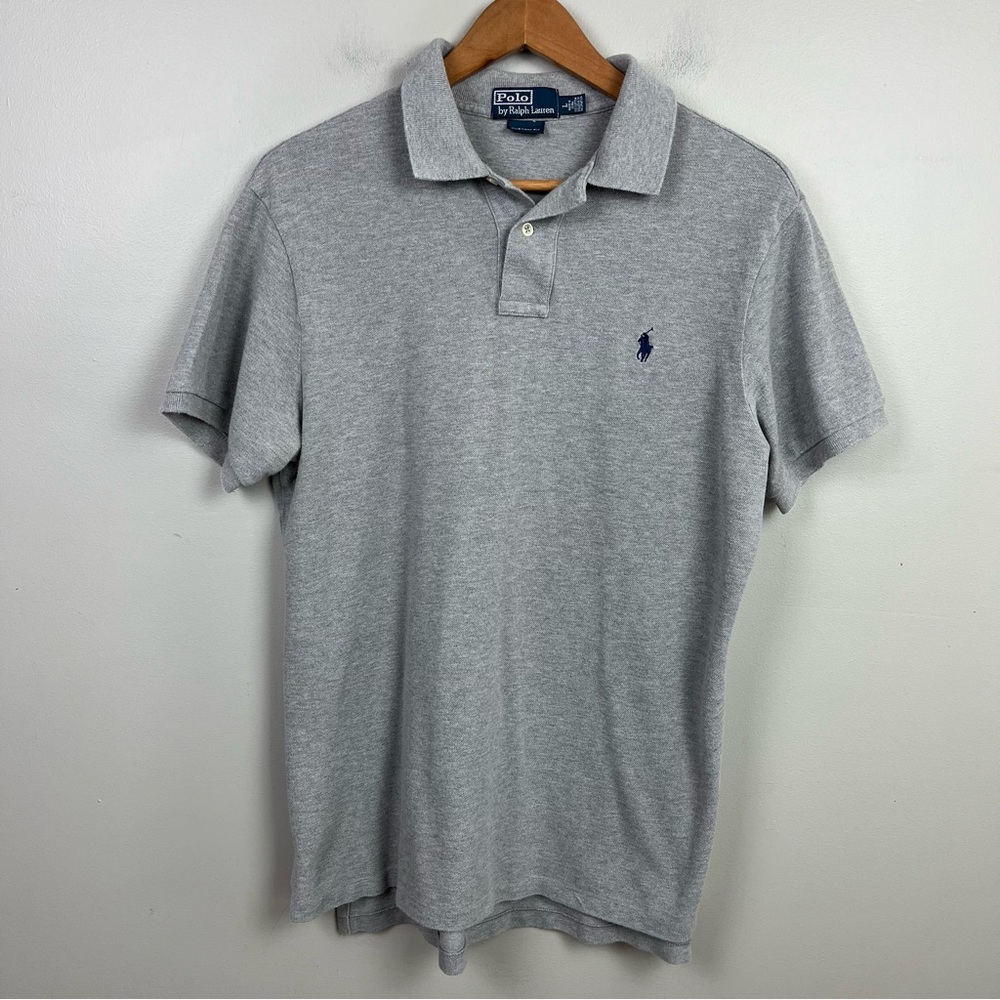 Polo Ralph Lauren Mens Gray Polo Shirt Size  L Custom Fit Short Sleeve Cotton